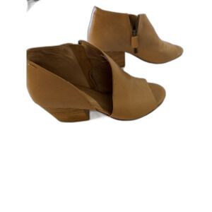 Eileen Fisher Drake Bootie Open Toe Boots Asymmetrical 2.5" Wood Heel S 8.5